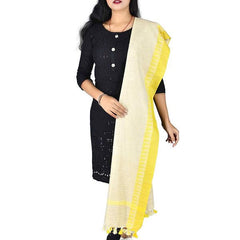 Temple Border Handloom Linen Bhagalpuri Dupatta (Canary Yellow)