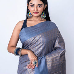 Munga Silk Cotton Handloom Zari Weaving Designer Saree (Vista_Grey) - View 3