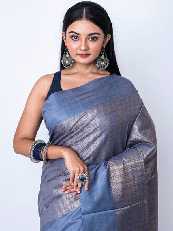 Munga Silk Cotton Handloom Zari Weaving Designer Saree (Vista_Grey) - View 3