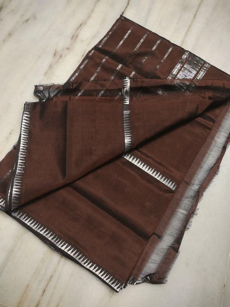 Cotton Handloom Mangalagiri Silk Saree with Temple Border (100204 Coffee_Brown)