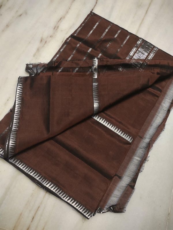 Cotton Handloom Mangalagiri Silk Saree with Temple Border (100204 Coffee_Brown)