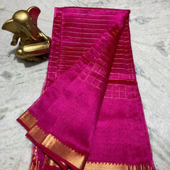 Bhagalpuri Handloom Cotton Silk Check Half Body Saree for women with Blouse Piece