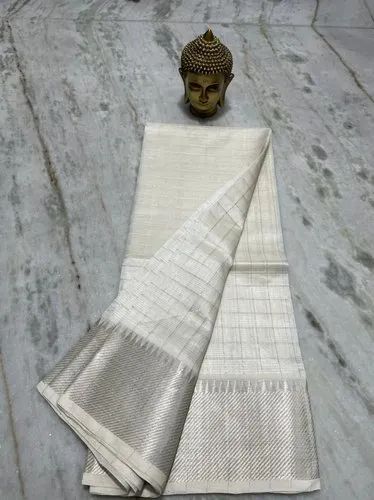 Cotton Silk Handloom Bhagalpuri Wide Border Check Saree