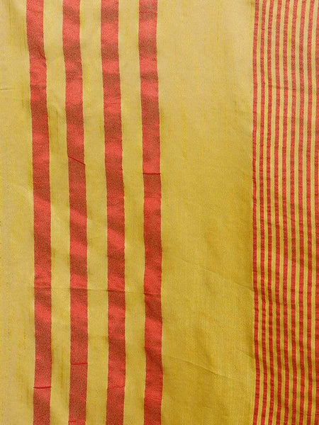 Gamboge Yellow women's Bhagalpuri Handloom Kota Silk Temple Border Saree And Variation Of Colors With Striped Blouse Piece - View 4