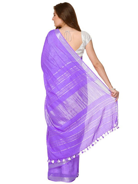 Electric Purple women's Cotton Slub Saree With Blouse Piece - View 2