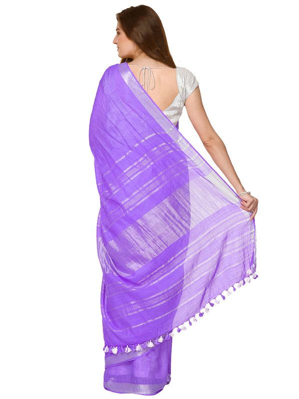 Electric Purple women's Cotton Slub Saree With Blouse Piece - View 2