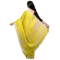 Lemon Yellow Bhagalpuri women's Handloom Linen Cotton Ethnic Wear Saree With Running Unstitched Blouse Piece - View 4