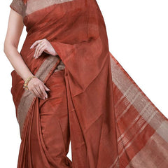 Brown & Sienna Orange women's Bhagalpuri Handloom Cotton-Linen Blend Saree Combo (Pack Of 2) With Running Unstiched Blouse Piece - View 7