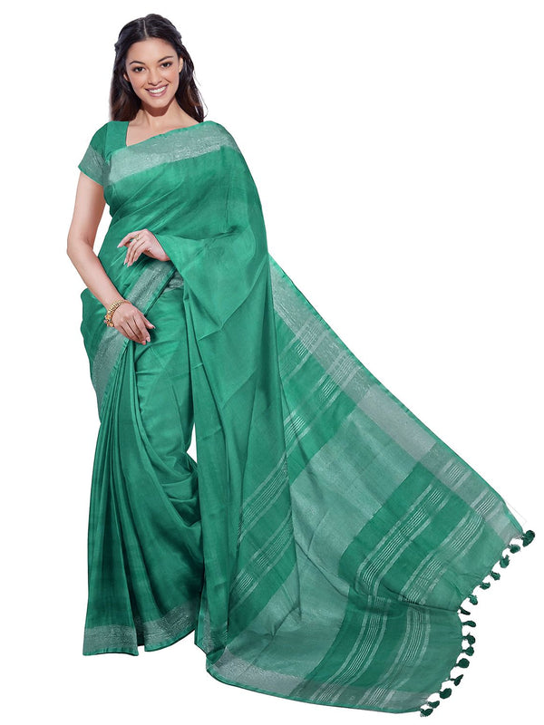 Bhagalpuri Handloom Cotton-Linen Blend Saree With Running Unstiched Blouse Piece (Lake_Grey & Mint_Green) - View 6