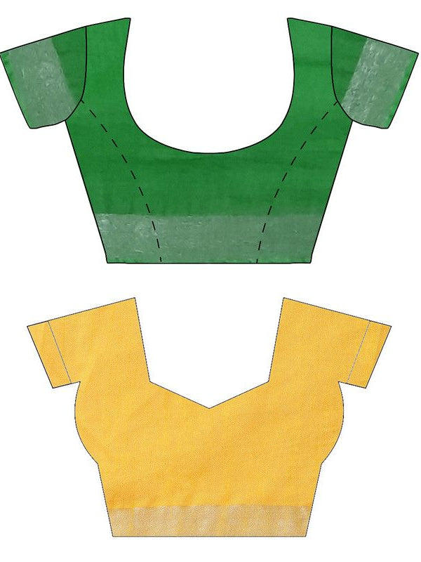 Pigment Green & Yellow women's Bhagalpuri Handloom Cotton-Linen Blend Saree Combo (Pack Of 2) With Running Unstiched Blouse Piece - View 3
