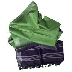 Russian Violet & Paris Green women's Bhagalpuri Ethnic Wear Handloom Cotton Linen Slub Blend Zari Border Two Dye Saree With Running Unstitched Blouse Piece