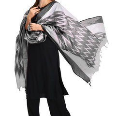 Linen Cotton Blend Handloom Ikkat Bhagalpuri Dupatta (Black) - View 4