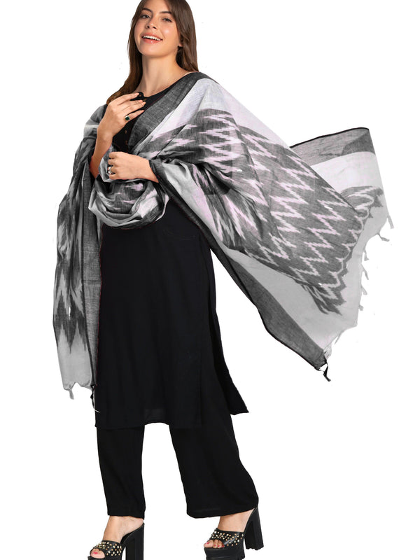 Linen Cotton Blend Handloom Ikkat Bhagalpuri Dupatta (Black) - View 4