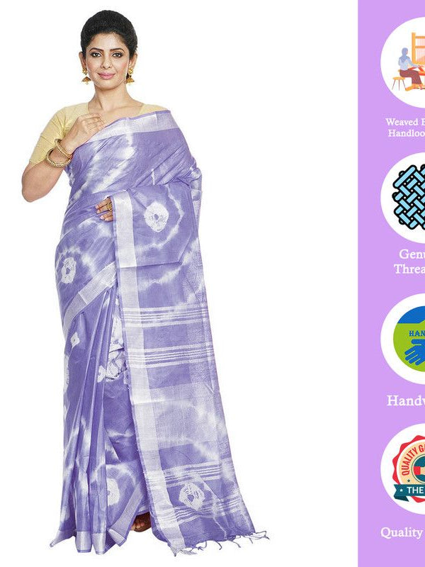 Ultra Violet women's Bhagalpuri Handloom Linen Blend Tie-Dye (Sibory Dye) Saree With Running Unstiched Blouse Piece - View 2