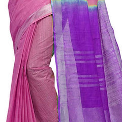 Blush Pink & French Violet women's Handloom Bhagalpuri Cotton Linen Blend Two Dye Saree With Running Unstitched Blouse Piece - View 4
