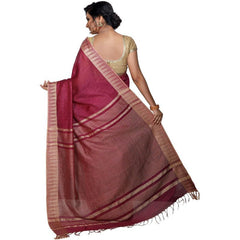 Maroon women's Bhagalpuri Handloom Kota Silk Temple Border Saree And Variation Of Colors With Striped Blouse Piece - View 2