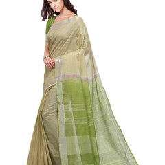 Saplin Tan & Moss Green women's Bhagalpuri Handloom Ethnic Wear Linen Two Dye Saree With Running Unstitched Blouse Piece - View 2