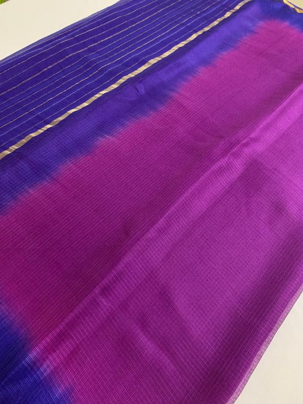 Handloom Kota Silk Organza Net Temple Border Two Dye Bhagalpuri Saree (Magenta & Duke_Blue) - View 3