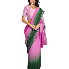 Bhagalpuri Handloom Linen Cotton Blend Two Dye Saree With Running Unstitched Blouse Piece
