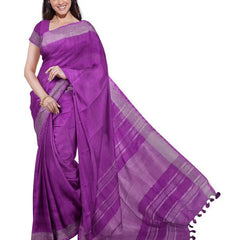 Electric Purple women's Bhagalpuri Handloom Linen Blend Saree And Variation Of Colors With Running Unstiched Blouse Piece