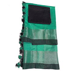 Aquamarine Green Bhagalpuri Handloom women's Linen Slub Blend Saree With Black Pipin Contrast Blouse Piece - View 3