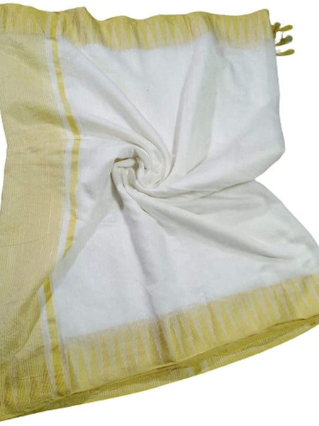 Gold women's Bhagalpuri Kota Viscous Temple Border White Saree And Variable Color Border With Blouse Piece