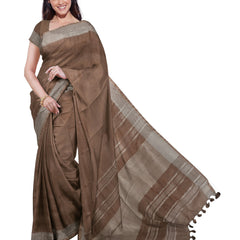 Brown women's Bhagalpuri Handloom Linen Blend Saree And Variation Of Colors With Running Unstiched Blouse Piece