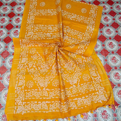 Linen Cotton Blend Handloom Batik Print Saree (GLBR_Gold-Gamboge_Yellow) - View 2