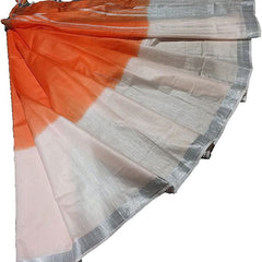 Orange women's Bhagalpuri Linen-Slub Blend Two Dye Saree With Blouse Piece - View 3