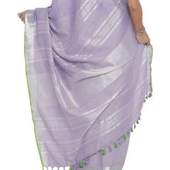 Mauve Purple women's Bhagalpuri Handloom Cotton Linen Blend Saree With Contrast Unstiched Blouse Piece - View 6