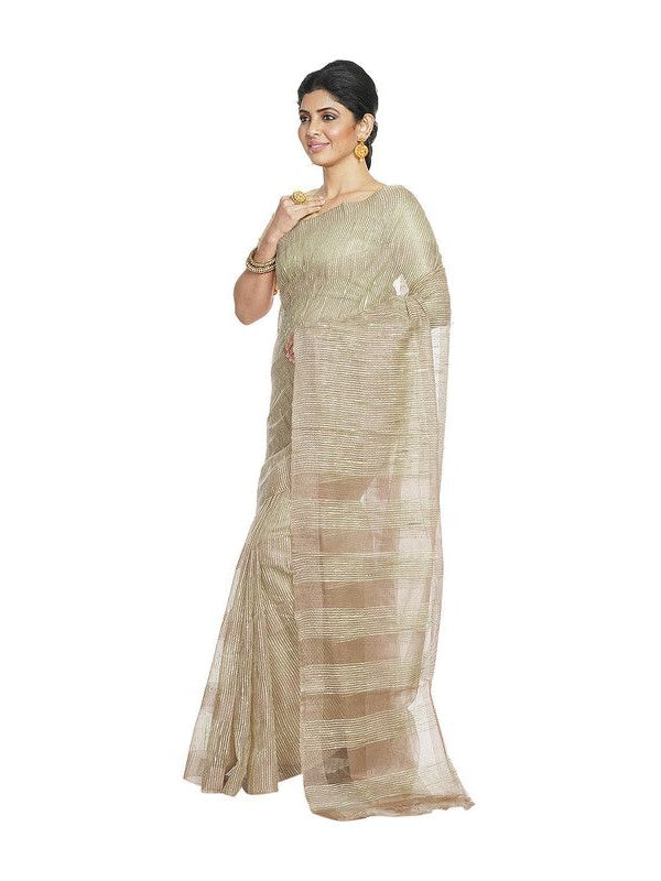 Sage Green women's Bhagalpuri Kota Doria Silk Semi Transparent Saree With Unstiched Blouse Piece - View 2