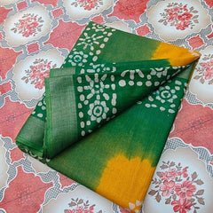 Bhagalpuri Handloom Linen Blend Batik Saree With Running BLouse Piece