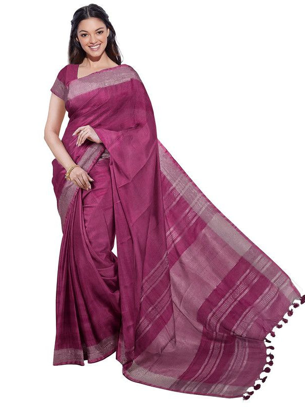 Cerulean Blue & Raspberry Pink women's Bhagalpuri Handloom Cotton-Linen Blend Saree Combo (Pack Of 2) With Running Unstiched Blouse Piece - View 6