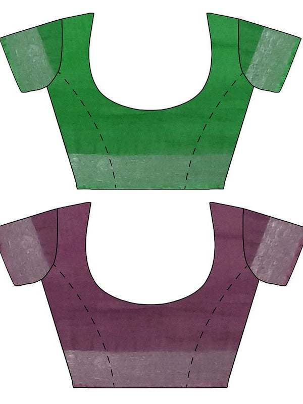 Pigment Green & Quinacridone Magenta women's Bhagalpuri Handloom Cotton-Linen Blend Saree Combo (Pack Of 2) With Running Unstiched Blouse Piece - View 9