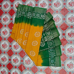 Bhagalpuri Handloom Linen Blend Batik Saree With Running BLouse Piece - View 3