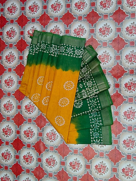 Bhagalpuri Handloom Linen Blend Batik Saree With Running BLouse Piece - View 3