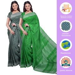 Hookers' Green & Pigment Green women's Bhagalpuri Handloom Cotton-Linen Blend Saree Combo (Pack Of 2) With Running Unstiched Blouse Piece - View 2