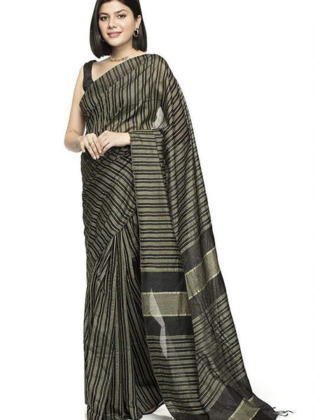 Art Silk Bhagalpuri Handloom Kota Bollywood Striped Saree (Black)