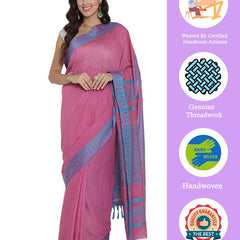 Blush Pink women's Bhagalpuri Handloom Kota Silk Temple Border Saree And Variation Of Colors With Striped Blouse Piece - View 2