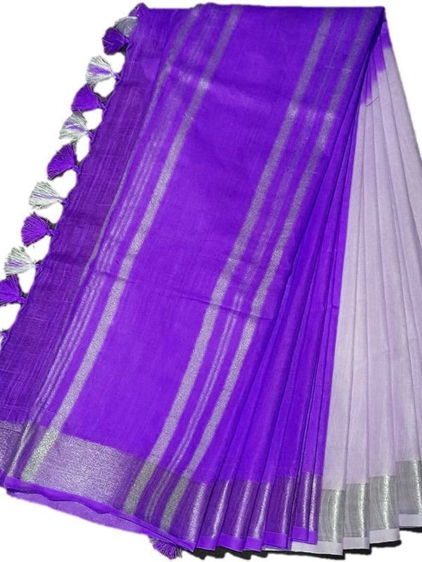 Electric Purple women's Bhagalpuri Linen-Slub Blend Two Dye Saree With Blouse Piece