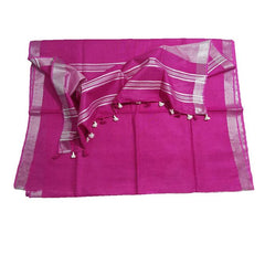 Telemagenta women's Bhagalpuri Linen Saree With Blouse Piece