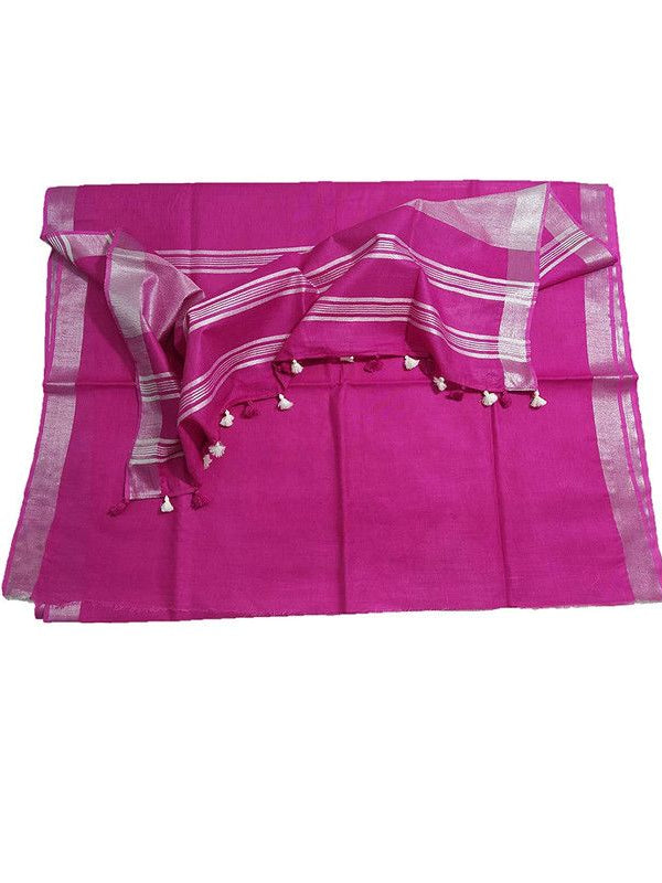 Telemagenta women's Bhagalpuri Linen Saree With Blouse Piece