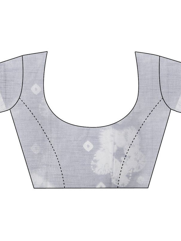 Grey women's Bhagalpuri Handloom Linen Blend Tie-Dye (Sibory Dye) Saree With Running Unstiched Blouse Piece - View 4
