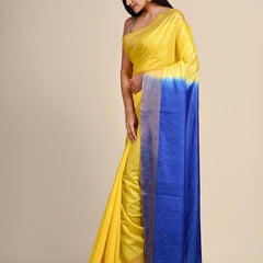 Bhaglpuri Handloom Tussar Silk Munga Blend Canary Yellow & Bayie Blue Saree for women's - View 3