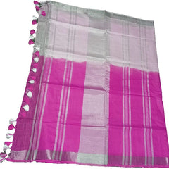 Hollywood Pink women's Bhagalpuri Linen-Slub Blend Two Dye Saree With Blouse Piece - View 2