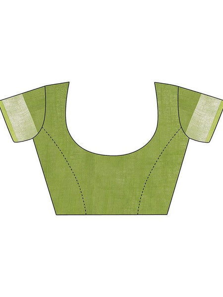 Whiskey Tan & Moss Green women's Bhagalpuri Handloom Linen Slub Blend Two Dye Saree With Running Unstitched Blouse Piece - View 2