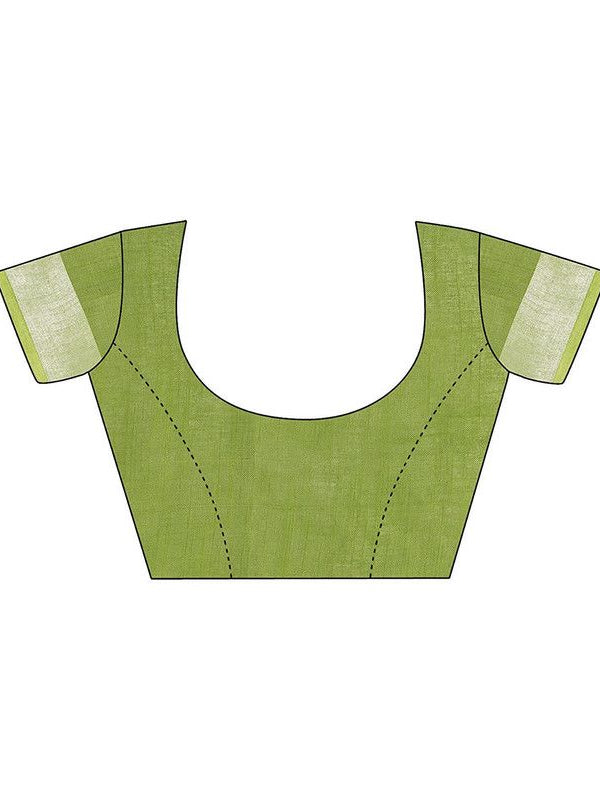 Whiskey Tan & Moss Green women's Bhagalpuri Handloom Linen Slub Blend Two Dye Saree With Running Unstitched Blouse Piece - View 2