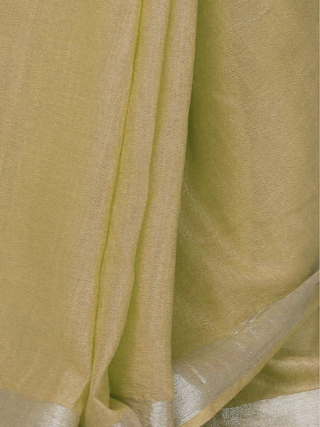 Ecru Green women's Cotton Slub Saree With Blouse Piece - View 3