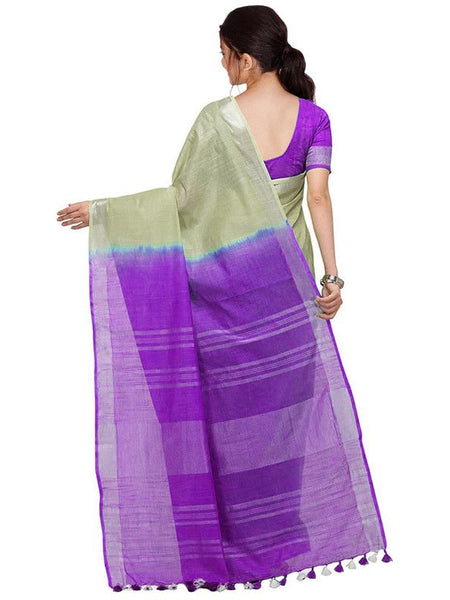 Saplin Tan & French Violet women's Bhagalpuri Handloom Pure Cotton Two Dye Saree With Running Unstitched Blouse Piece - View 3