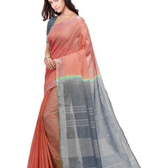 Handloom Bhagalpuri Cotton Linen Blend Two Dye Saree With Running Unstitched Blouse Piece - View 4